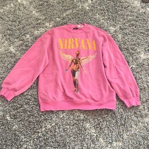 Pink H&M Oversized Nirvana crew neck